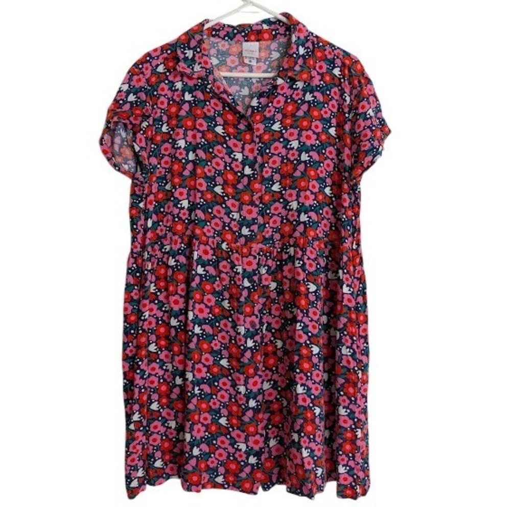 Hanna Andersson Kids‎ Floral Print Short Sleeve Collared Dress Pink Size Large